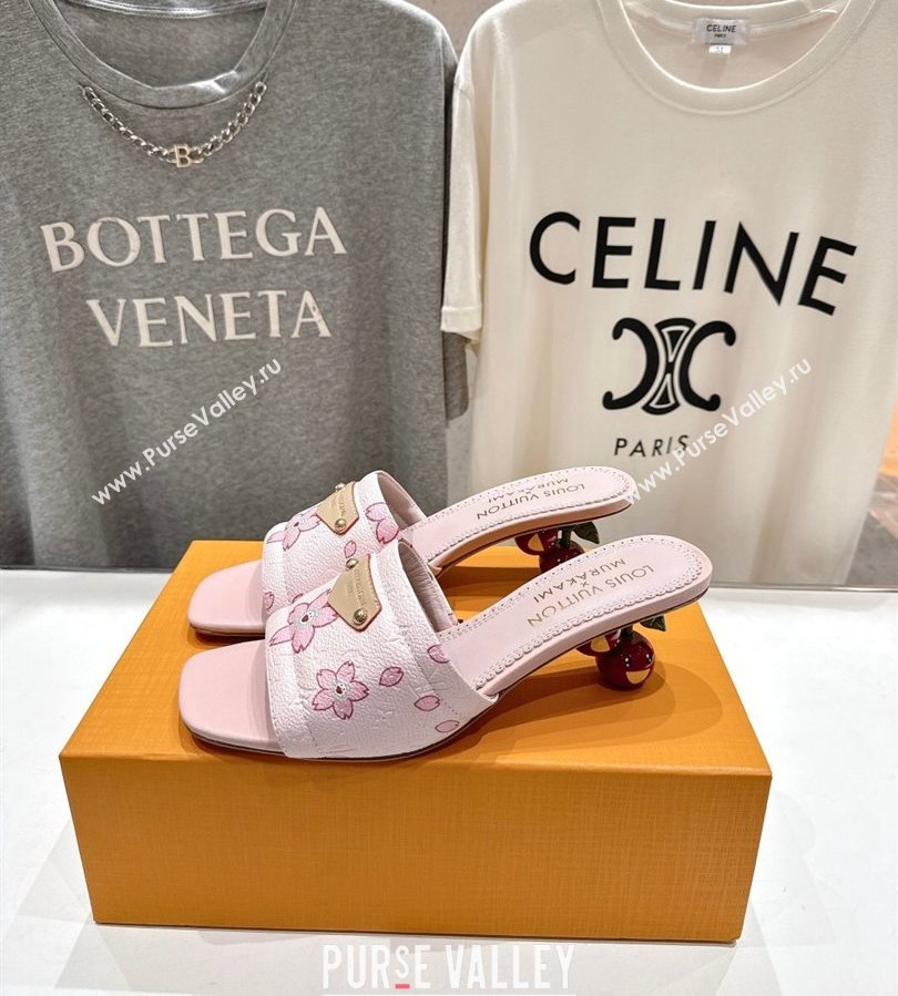 Louis Vuitton LV x TM Lily Heel Slides Sandal 5.5cm in Blossom Leather with Bow Pink 2025 (MD-250712072)