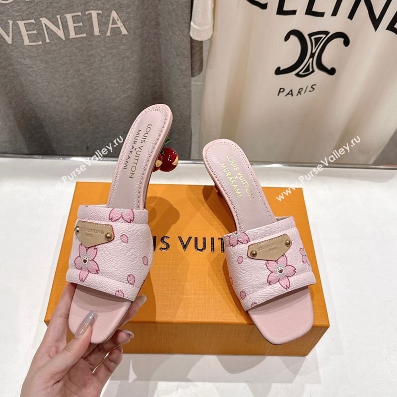 Louis Vuitton LV x TM Lily Heel Slides Sandal 5.5cm in Blossom Leather with Bow Pink 2025 (MD-250712072)