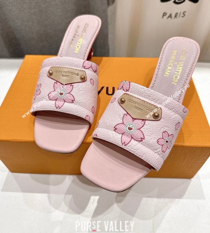 Louis Vuitton LV x TM Lily Heel Slides Sandal 5.5cm in Blossom Leather with Bow Pink 2025 (MD-250712072)