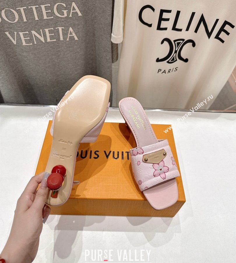 Louis Vuitton LV x TM Lily Heel Slides Sandal 5.5cm in Blossom Leather with Bow Pink 2025 (MD-250712072)
