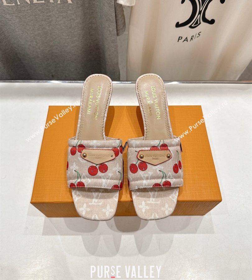 Louis Vuitton LV x TM Lily Heel Slides Sandal 5.5cm in Monogram Denim with Bow Beige 2025 (MD-250712064)