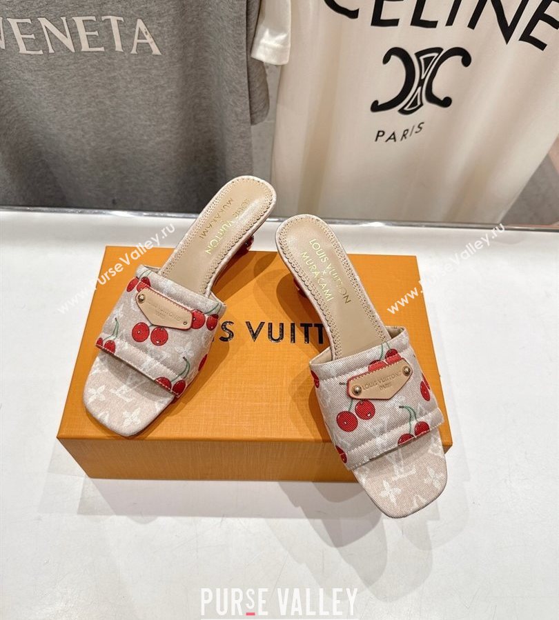 Louis Vuitton LV x TM Lily Heel Slides Sandal 5.5cm in Monogram Denim with Bow Beige 2025 (MD-250712064)