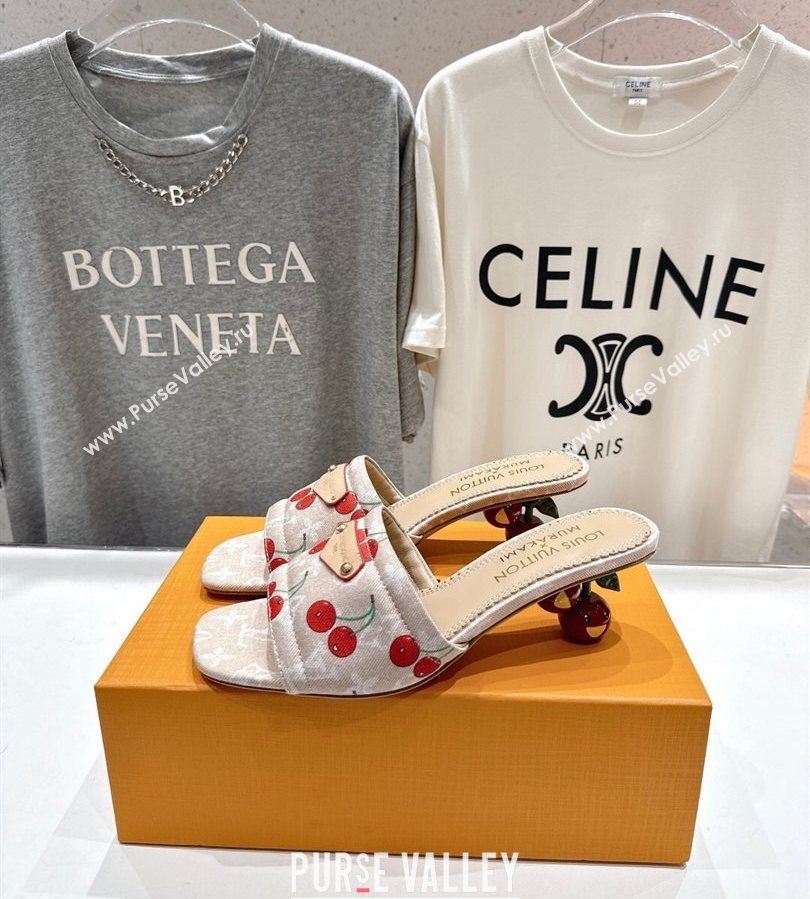 Louis Vuitton LV x TM Lily Heel Slides Sandal 5.5cm in Monogram Denim with Bow Beige 2025 (MD-250712064)