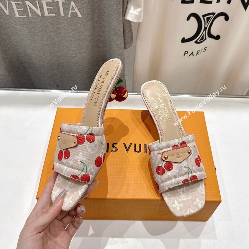 Louis Vuitton LV x TM Lily Heel Slides Sandal 5.5cm in Monogram Denim with Bow Beige 2025 (MD-250712064)