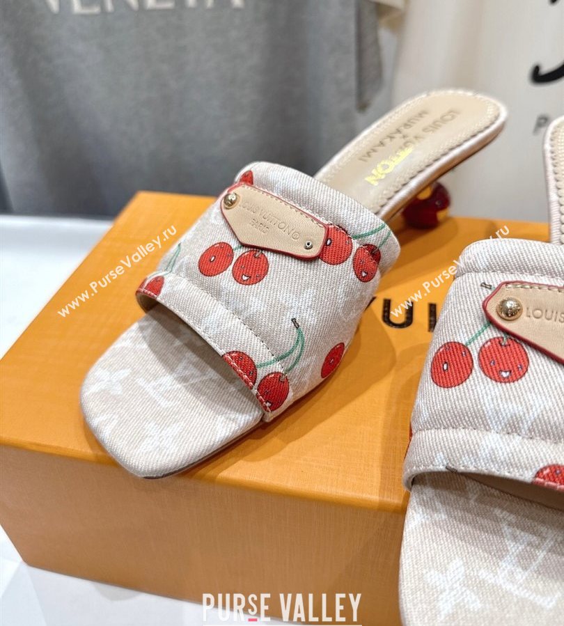 Louis Vuitton LV x TM Lily Heel Slides Sandal 5.5cm in Monogram Denim with Bow Beige 2025 (MD-250712064)