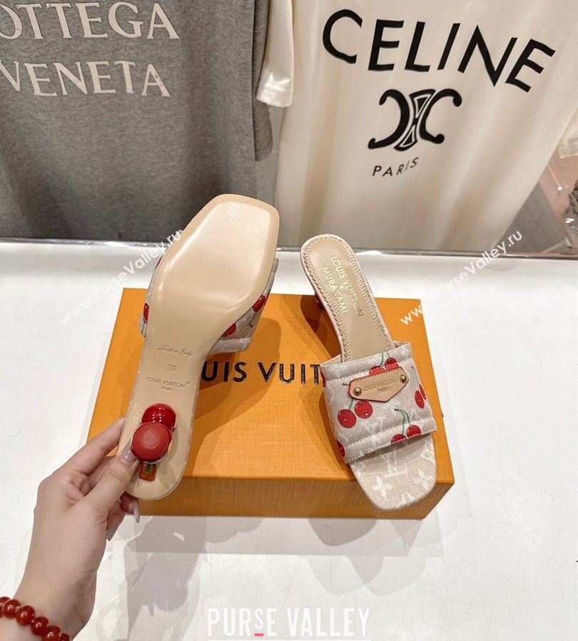 Louis Vuitton LV x TM Lily Heel Slides Sandal 5.5cm in Monogram Denim with Bow Beige 2025 (MD-250712064)