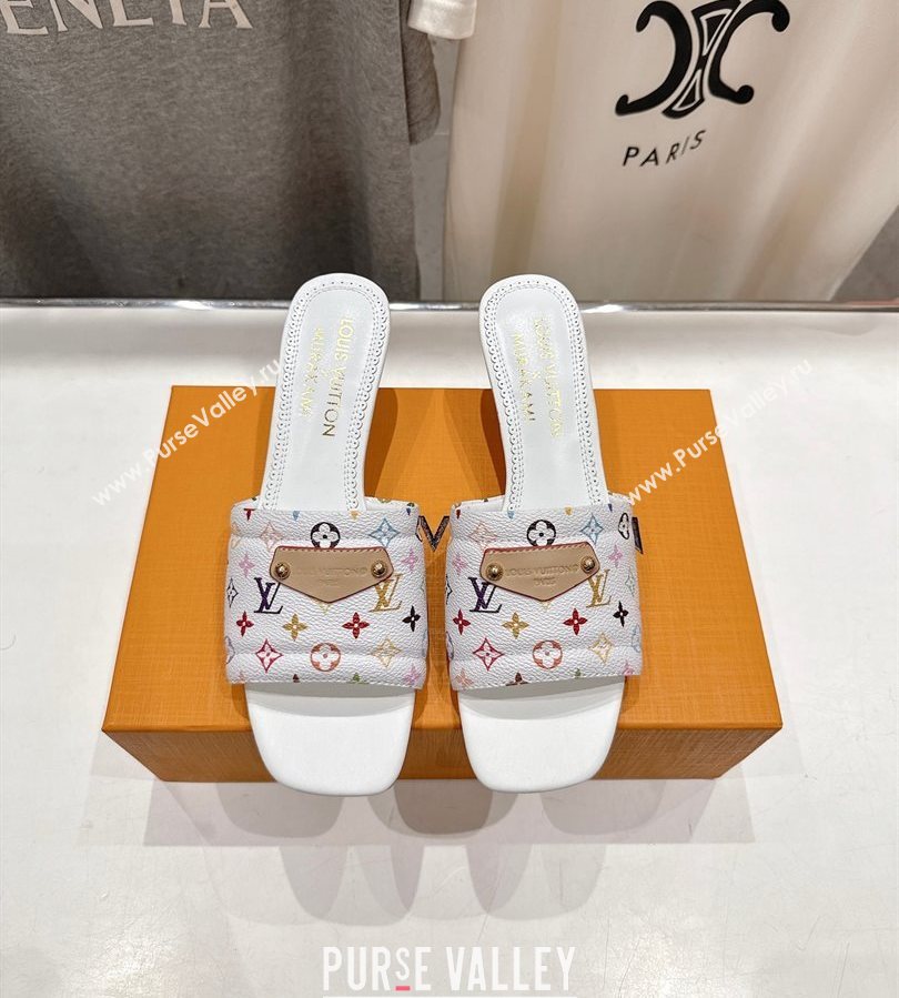 Louis Vuitton LV x TM Lily Heel Slides Sandal 5.5cm with Bow White/Multicolor 2025 (MD-250712065)