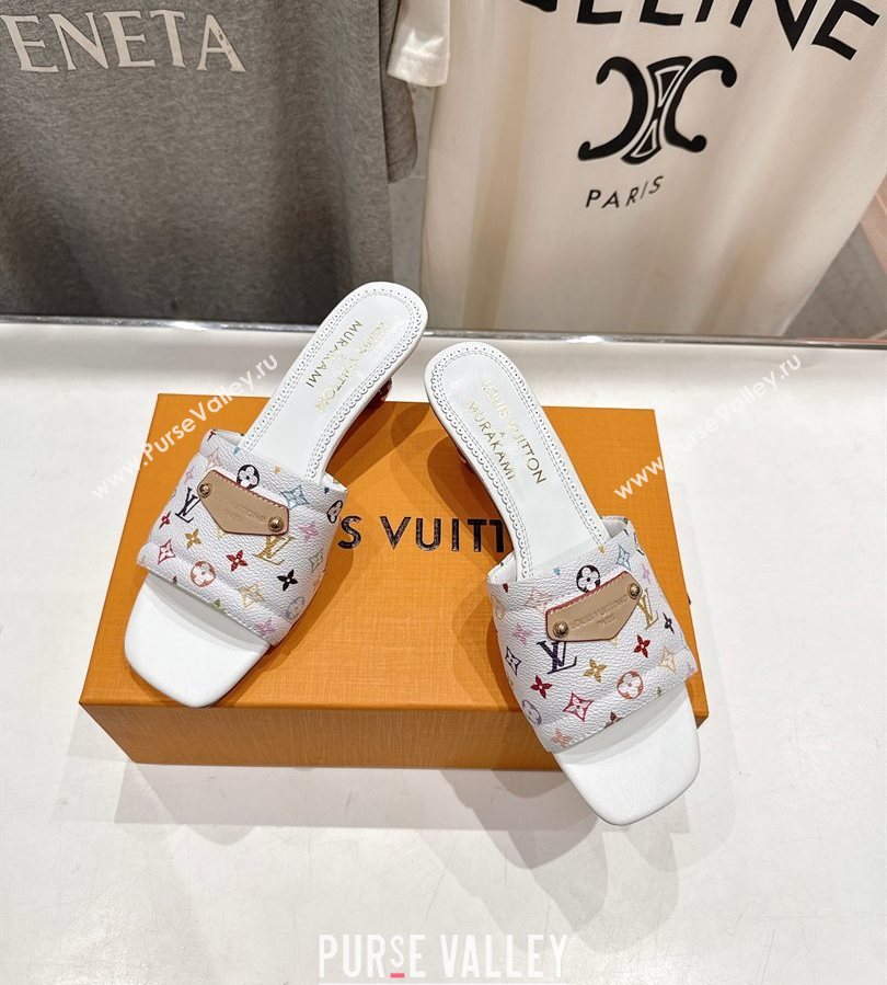 Louis Vuitton LV x TM Lily Heel Slides Sandal 5.5cm with Bow White/Multicolor 2025 (MD-250712065)