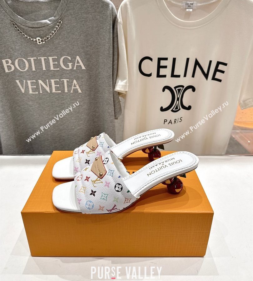 Louis Vuitton LV x TM Lily Heel Slides Sandal 5.5cm with Bow White/Multicolor 2025 (MD-250712065)