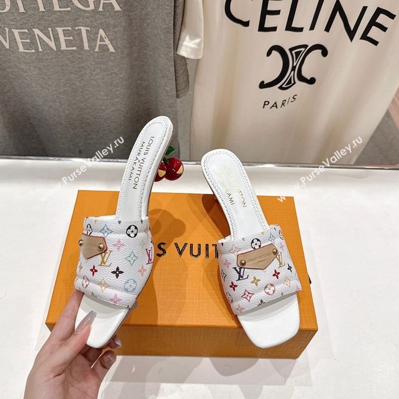 Louis Vuitton LV x TM Lily Heel Slides Sandal 5.5cm with Bow White/Multicolor 2025 (MD-250712065)