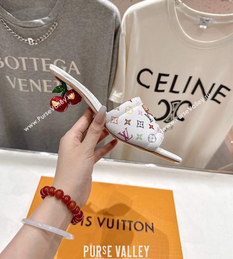 Louis Vuitton LV x TM Lily Heel Slides Sandal 5.5cm with Bow White/Multicolor 2025 (MD-250712065)