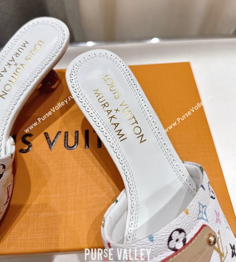 Louis Vuitton LV x TM Lily Heel Slides Sandal 5.5cm with Bow White/Multicolor 2025 (MD-250712065)