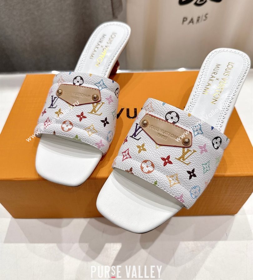 Louis Vuitton LV x TM Lily Heel Slides Sandal 5.5cm with Bow White/Multicolor 2025 (MD-250712065)