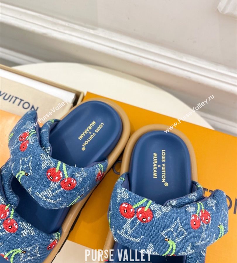Louis Vuitton LV x TM Pool Pillow Flat Comfort Slides Sandal in Blue Cherry Denim 2025 1AHME4 (MD-250712043)