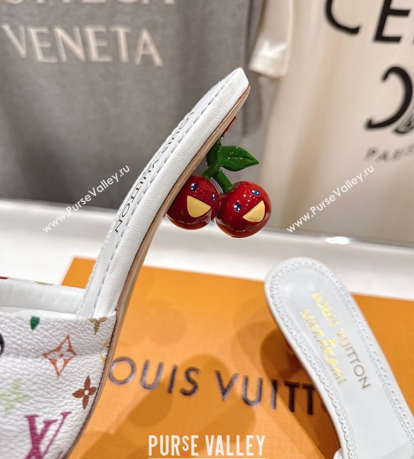 Louis Vuitton LV x TM Lily Heel Slides Sandal 5.5cm with Bow White/Multicolor 2025 (MD-250712065)