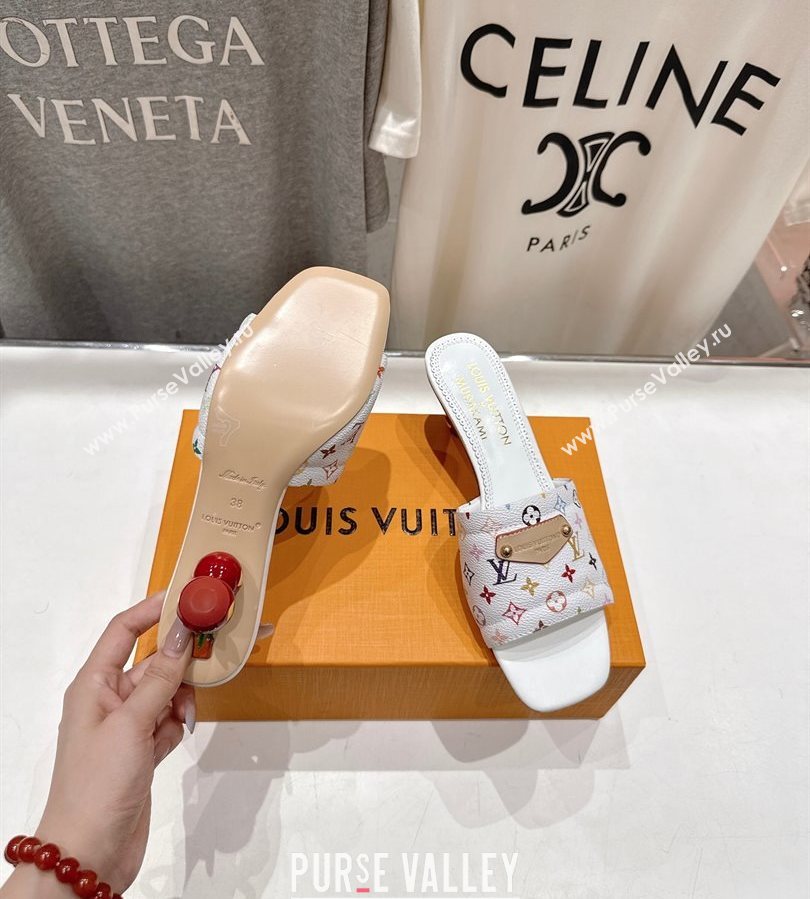 Louis Vuitton LV x TM Lily Heel Slides Sandal 5.5cm with Bow White/Multicolor 2025 (MD-250712065)