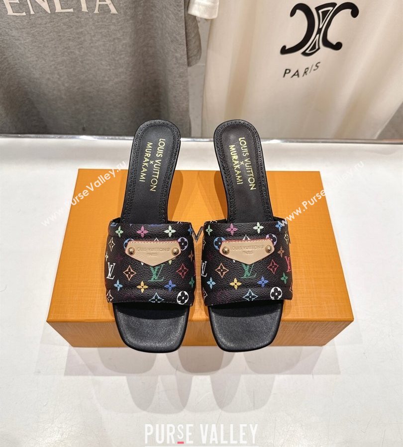 Louis Vuitton LV x TM Lily Heel Slides Sandal 5.5cm with Bow Black/Multicolor 2025 (MD-250712066)