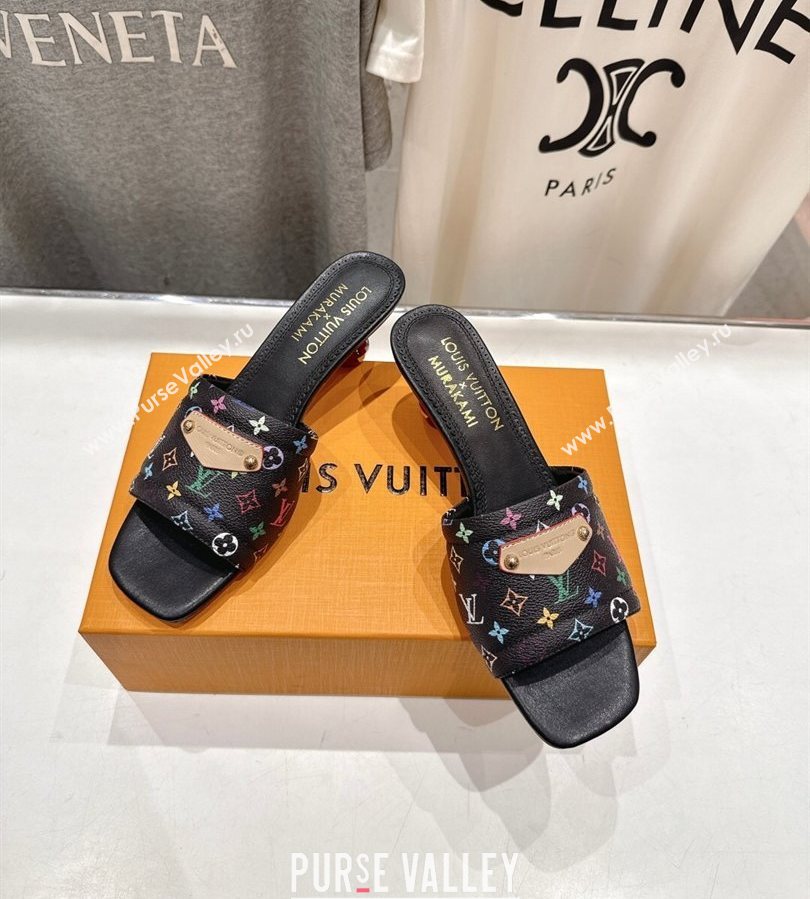 Louis Vuitton LV x TM Lily Heel Slides Sandal 5.5cm with Bow Black/Multicolor 2025 (MD-250712066)