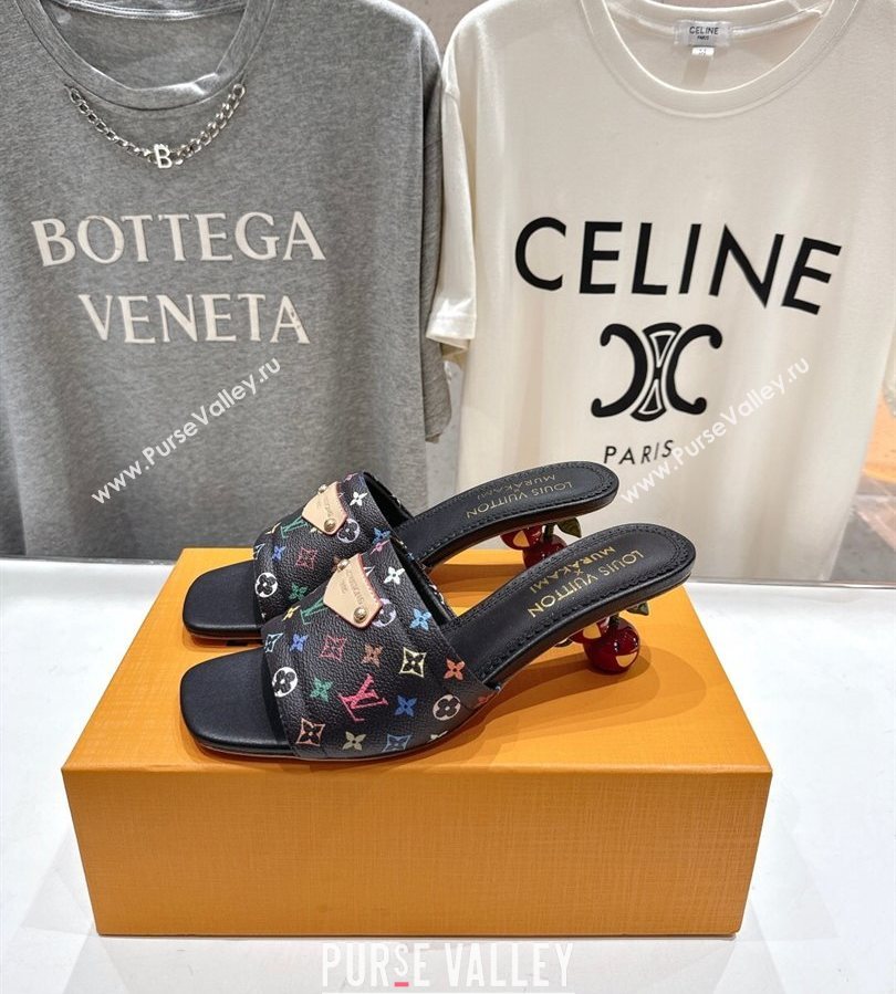 Louis Vuitton LV x TM Lily Heel Slides Sandal 5.5cm with Bow Black/Multicolor 2025 (MD-250712066)