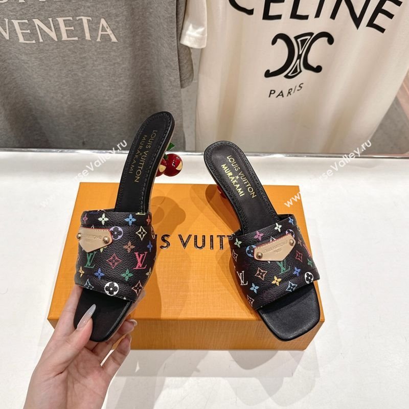 Louis Vuitton LV x TM Lily Heel Slides Sandal 5.5cm with Bow Black/Multicolor 2025 (MD-250712066)