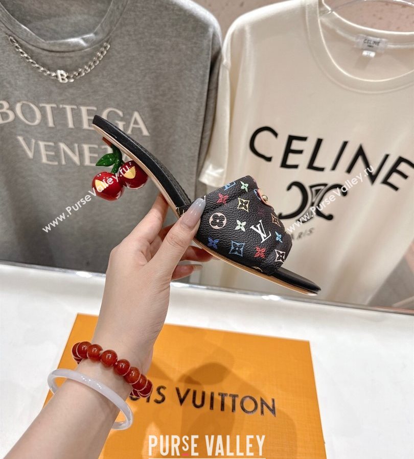 Louis Vuitton LV x TM Lily Heel Slides Sandal 5.5cm with Bow Black/Multicolor 2025 (MD-250712066)