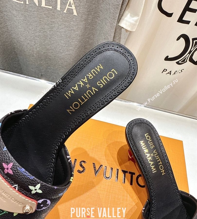 Louis Vuitton LV x TM Lily Heel Slides Sandal 5.5cm with Bow Black/Multicolor 2025 (MD-250712066)