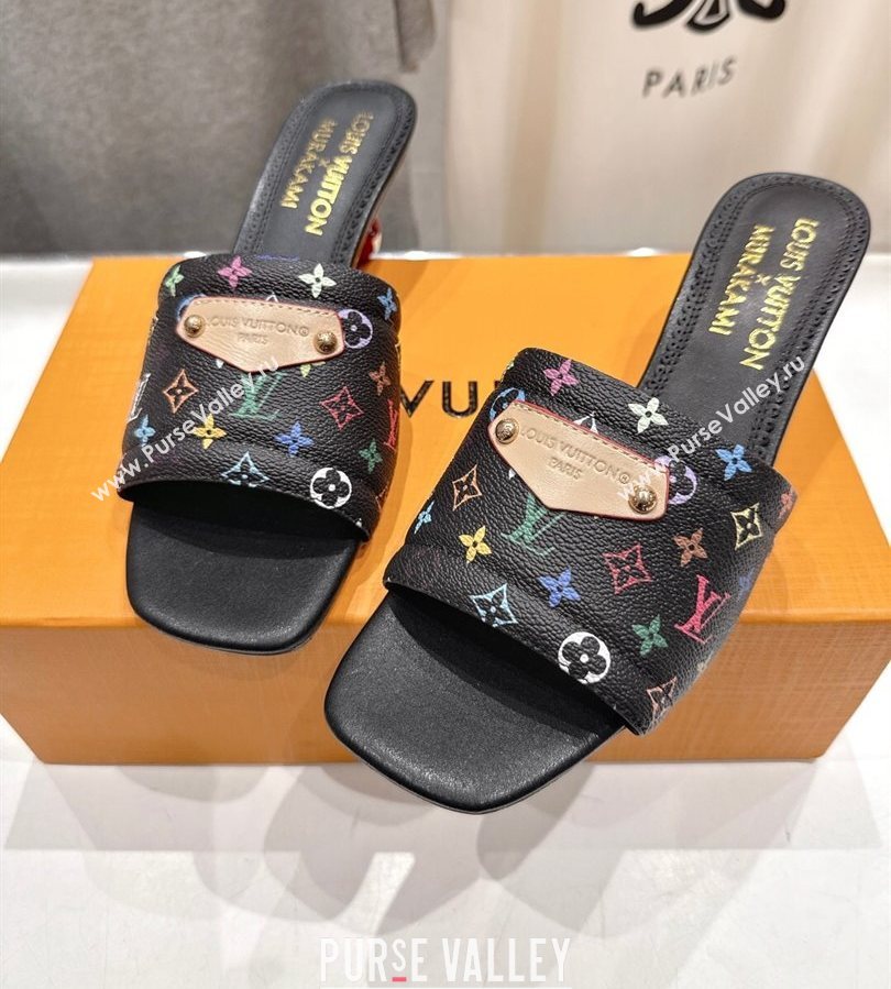 Louis Vuitton LV x TM Lily Heel Slides Sandal 5.5cm with Bow Black/Multicolor 2025 (MD-250712066)