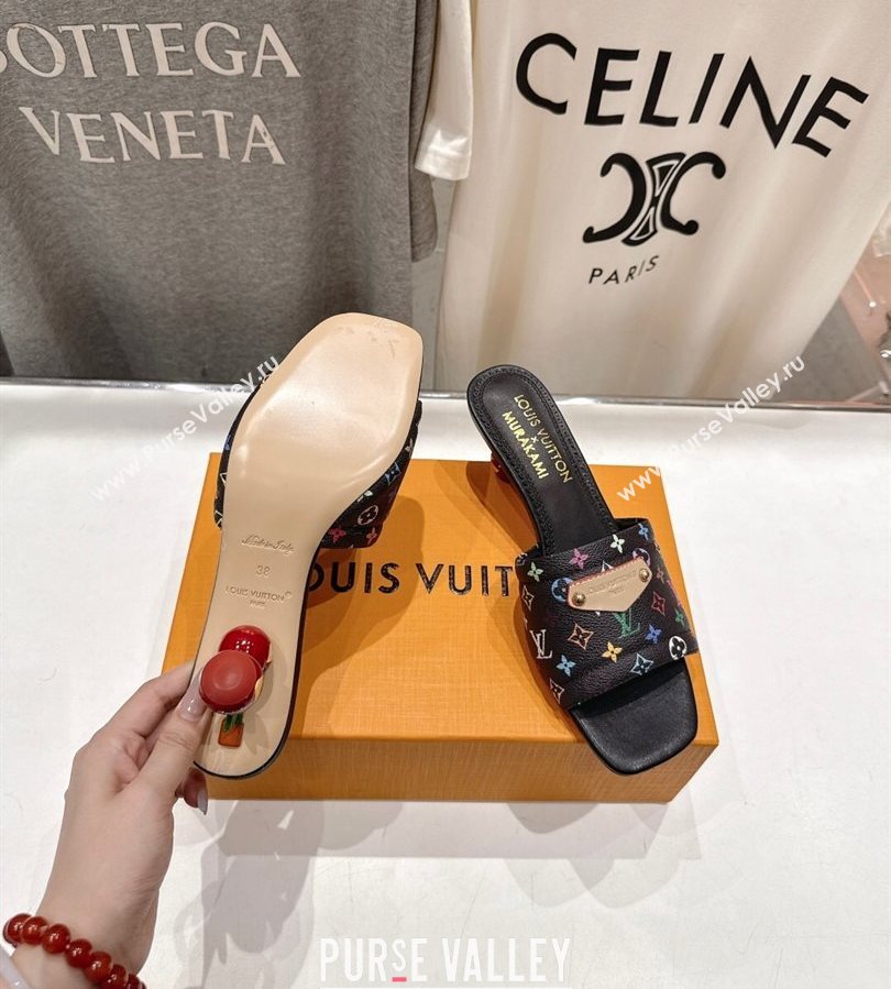 Louis Vuitton LV x TM Lily Heel Slides Sandal 5.5cm with Bow Black/Multicolor 2025 (MD-250712066)