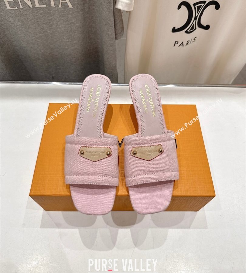 Louis Vuitton LV x TM Lily Heel Slides Sandal 5.5cm in Monogram Denim with Bow Light Pink 2025 (MD-250712067)