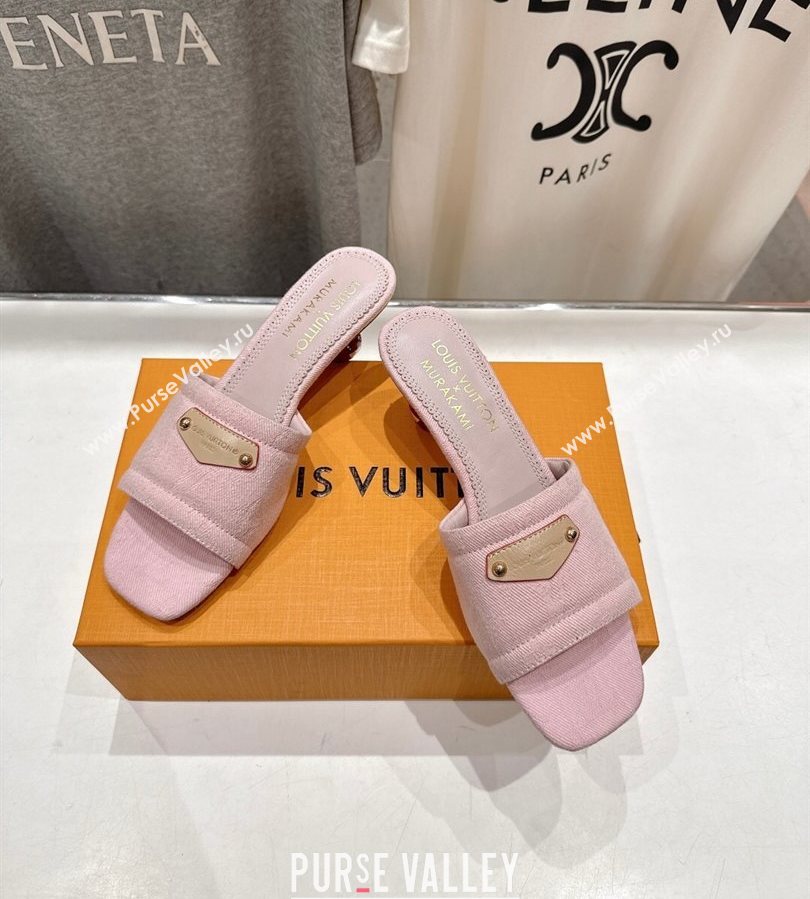 Louis Vuitton LV x TM Lily Heel Slides Sandal 5.5cm in Monogram Denim with Bow Light Pink 2025 (MD-250712067)