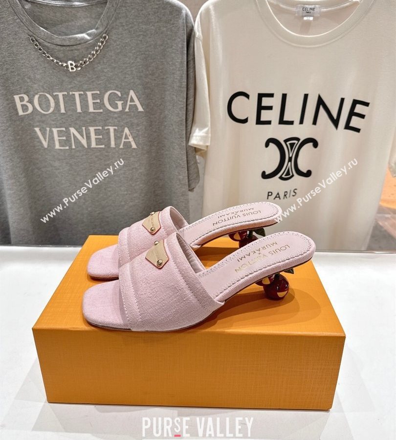 Louis Vuitton LV x TM Lily Heel Slides Sandal 5.5cm in Monogram Denim with Bow Light Pink 2025 (MD-250712067)
