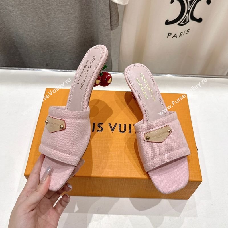 Louis Vuitton LV x TM Lily Heel Slides Sandal 5.5cm in Monogram Denim with Bow Light Pink 2025 (MD-250712067)