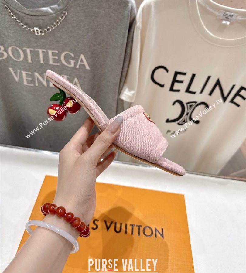 Louis Vuitton LV x TM Lily Heel Slides Sandal 5.5cm in Monogram Denim with Bow Light Pink 2025 (MD-250712067)