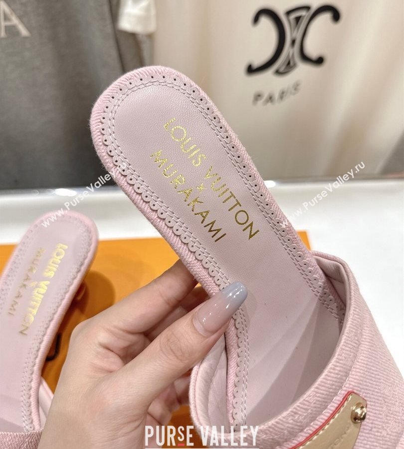 Louis Vuitton LV x TM Lily Heel Slides Sandal 5.5cm in Monogram Denim with Bow Light Pink 2025 (MD-250712067)