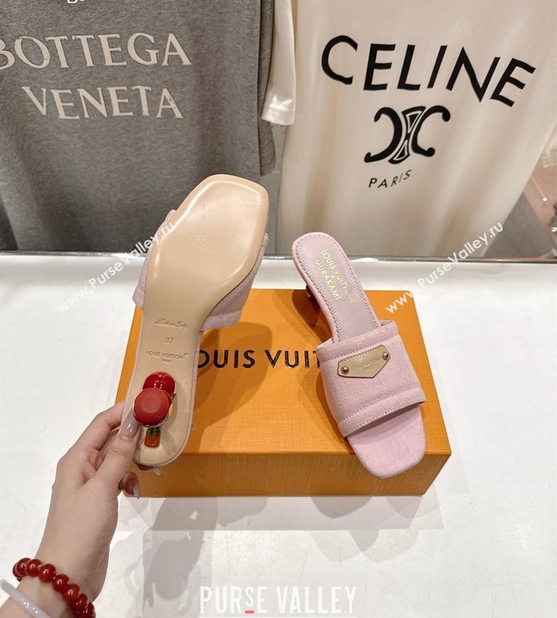 Louis Vuitton LV x TM Lily Heel Slides Sandal 5.5cm in Monogram Denim with Bow Light Pink 2025 (MD-250712067)