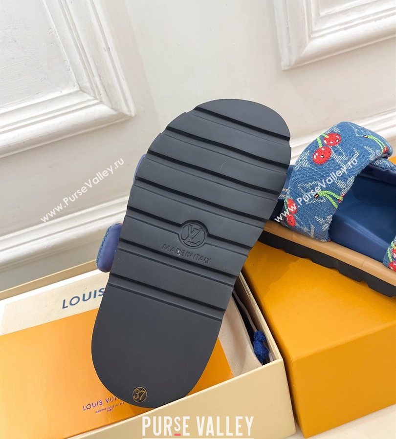 Louis Vuitton LV x TM Pool Pillow Flat Comfort Slides Sandal in Blue Cherry Denim 2025 1AHME4 (MD-250712043)