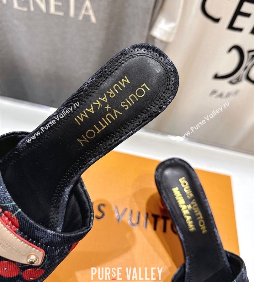 Louis Vuitton LV x TM Lily Heel Slides Sandal 5.5cm in Monogram Denim with Bow Black 2025 (MD-250712068)