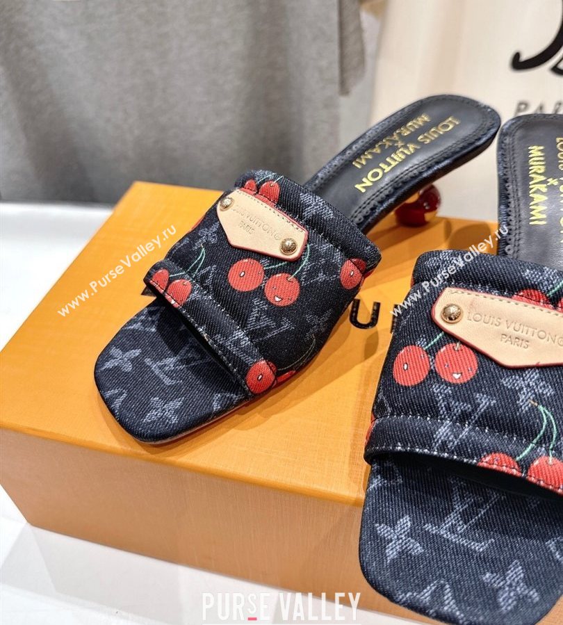 Louis Vuitton LV x TM Lily Heel Slides Sandal 5.5cm in Monogram Denim with Bow Black 2025 (MD-250712068)