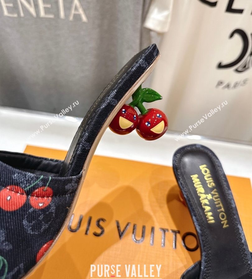 Louis Vuitton LV x TM Lily Heel Slides Sandal 5.5cm in Monogram Denim with Bow Black 2025 (MD-250712068)