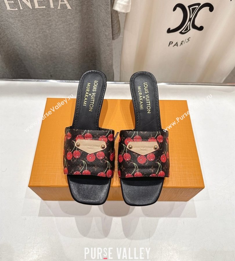 Louis Vuitton LV x TM Lily Heel Slides Sandal 5.5cm in Cherry Monogram Canvas with Bow 2025 (MD-250712071)