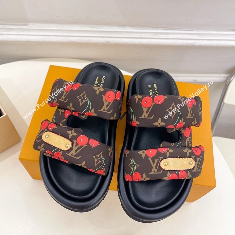 Louis Vuitton LV x TM Pool Pillow Flat Comfort Slides Sandal in Brown Cherry Fabric 2025 1AHME4 (MD-250712044)