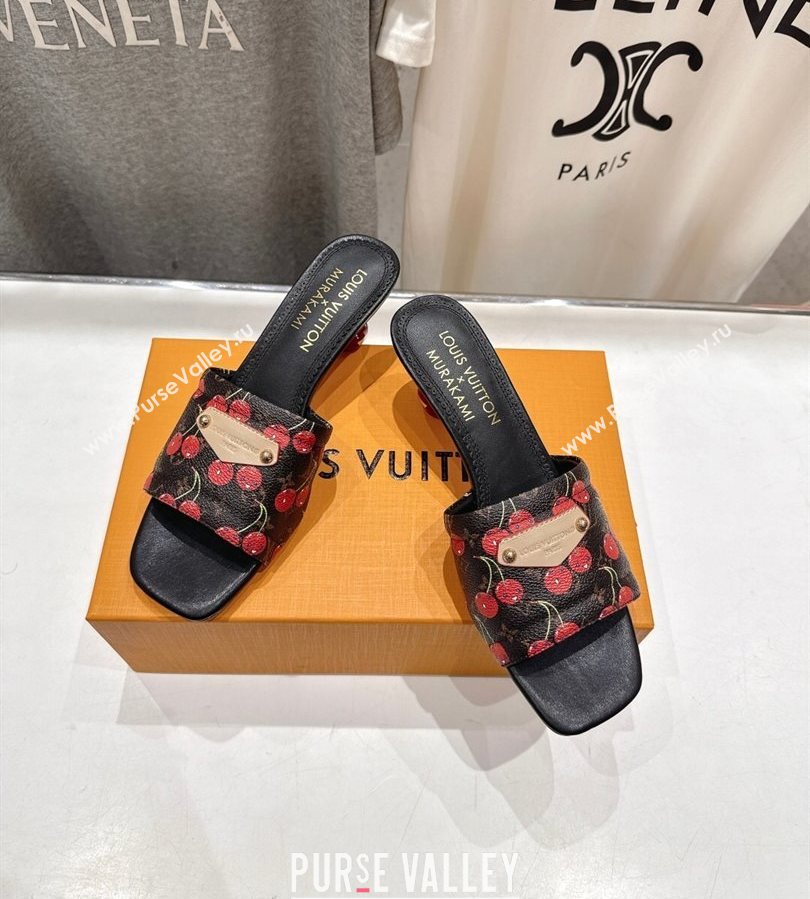 Louis Vuitton LV x TM Lily Heel Slides Sandal 5.5cm in Cherry Monogram Canvas with Bow 2025 (MD-250712071)