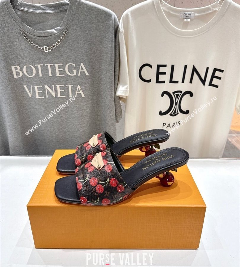 Louis Vuitton LV x TM Lily Heel Slides Sandal 5.5cm in Cherry Monogram Canvas with Bow 2025 (MD-250712071)
