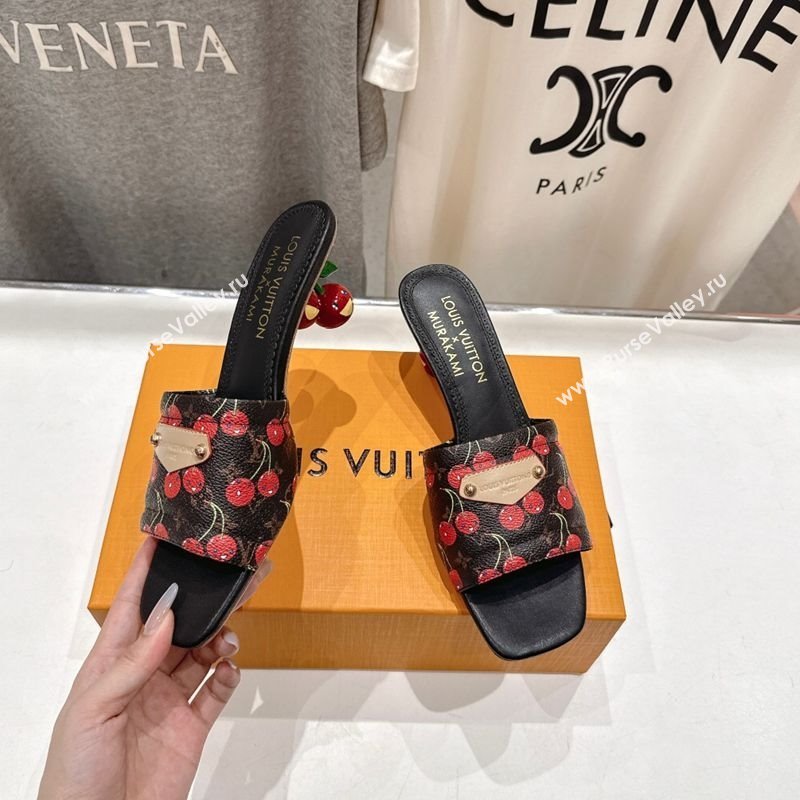 Louis Vuitton LV x TM Lily Heel Slides Sandal 5.5cm in Cherry Monogram Canvas with Bow 2025 (MD-250712071)