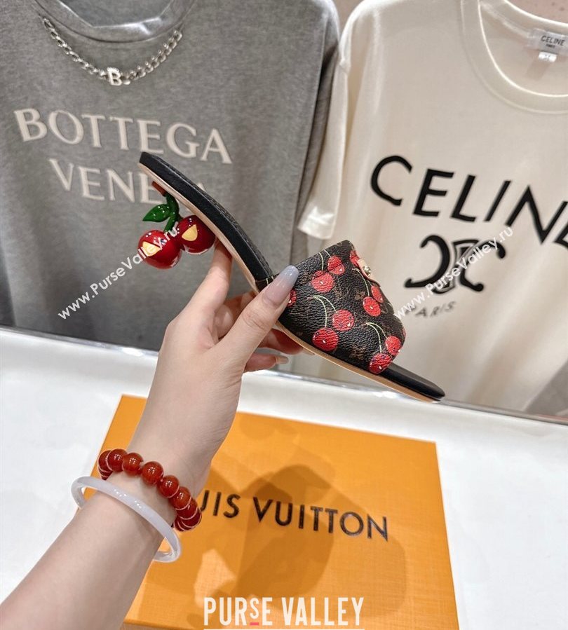 Louis Vuitton LV x TM Lily Heel Slides Sandal 5.5cm in Cherry Monogram Canvas with Bow 2025 (MD-250712071)