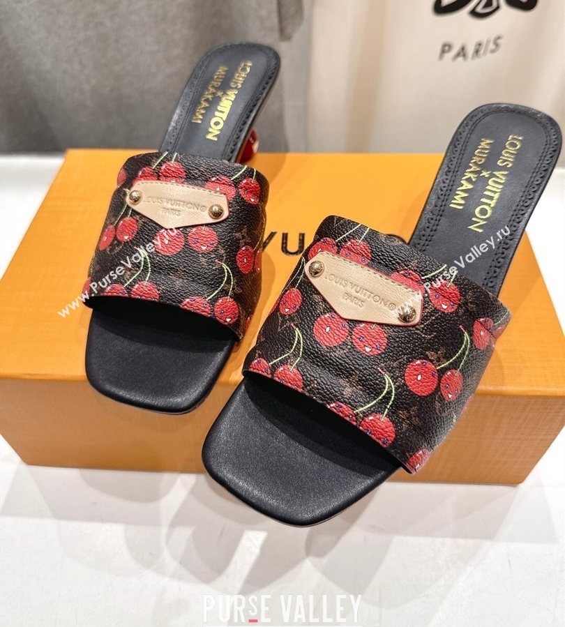 Louis Vuitton LV x TM Lily Heel Slides Sandal 5.5cm in Cherry Monogram Canvas with Bow 2025 (MD-250712071)