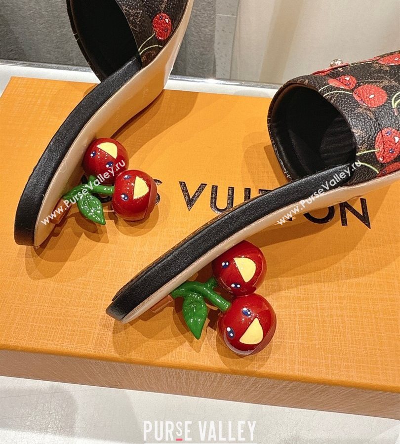 Louis Vuitton LV x TM Lily Heel Slides Sandal 5.5cm in Cherry Monogram Canvas with Bow 2025 (MD-250712071)