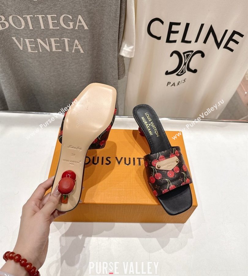Louis Vuitton LV x TM Lily Heel Slides Sandal 5.5cm in Cherry Monogram Canvas with Bow 2025 (MD-250712071)