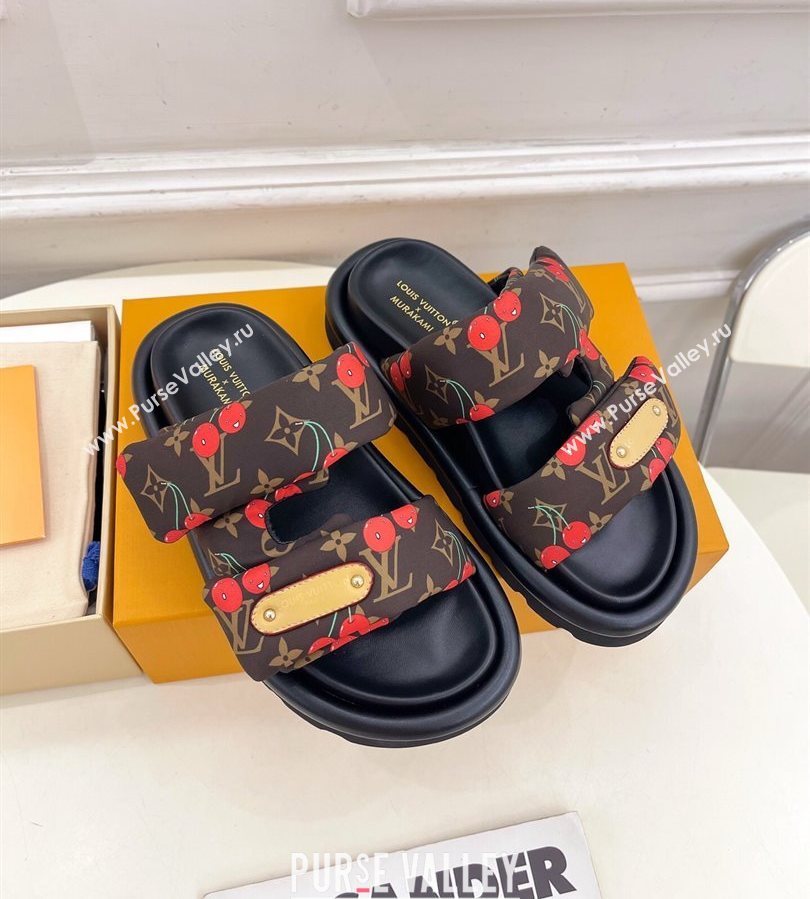 Louis Vuitton LV x TM Pool Pillow Flat Comfort Slides Sandal in Brown Cherry Fabric 2025 1AHME4 (MD-250712044)