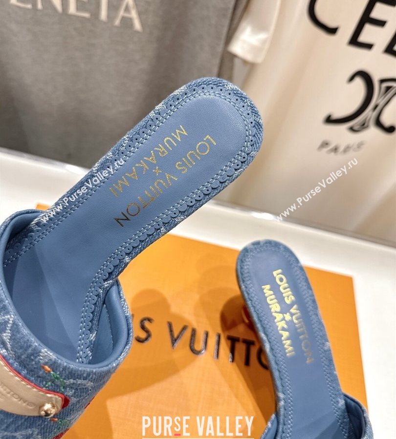 Louis Vuitton LV x TM Lily Heel Slides Sandal 5.5cm in Cherry Monogram Denim with Bow Blue 2025 (MD-250712073)